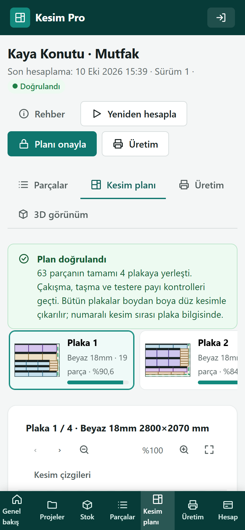 Telefonda kesim planı ekranı
